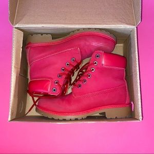 Red faux timberlands